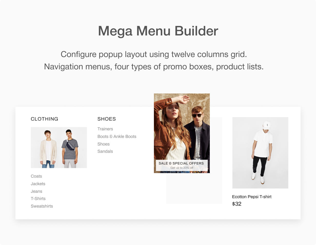 MegaMenu builder at Shella Shopify theme