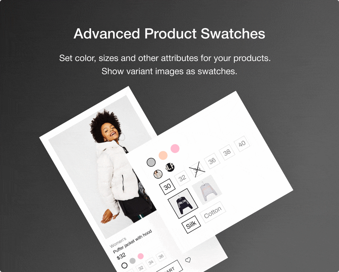 Advanced product swatches at Shella Shopify theme