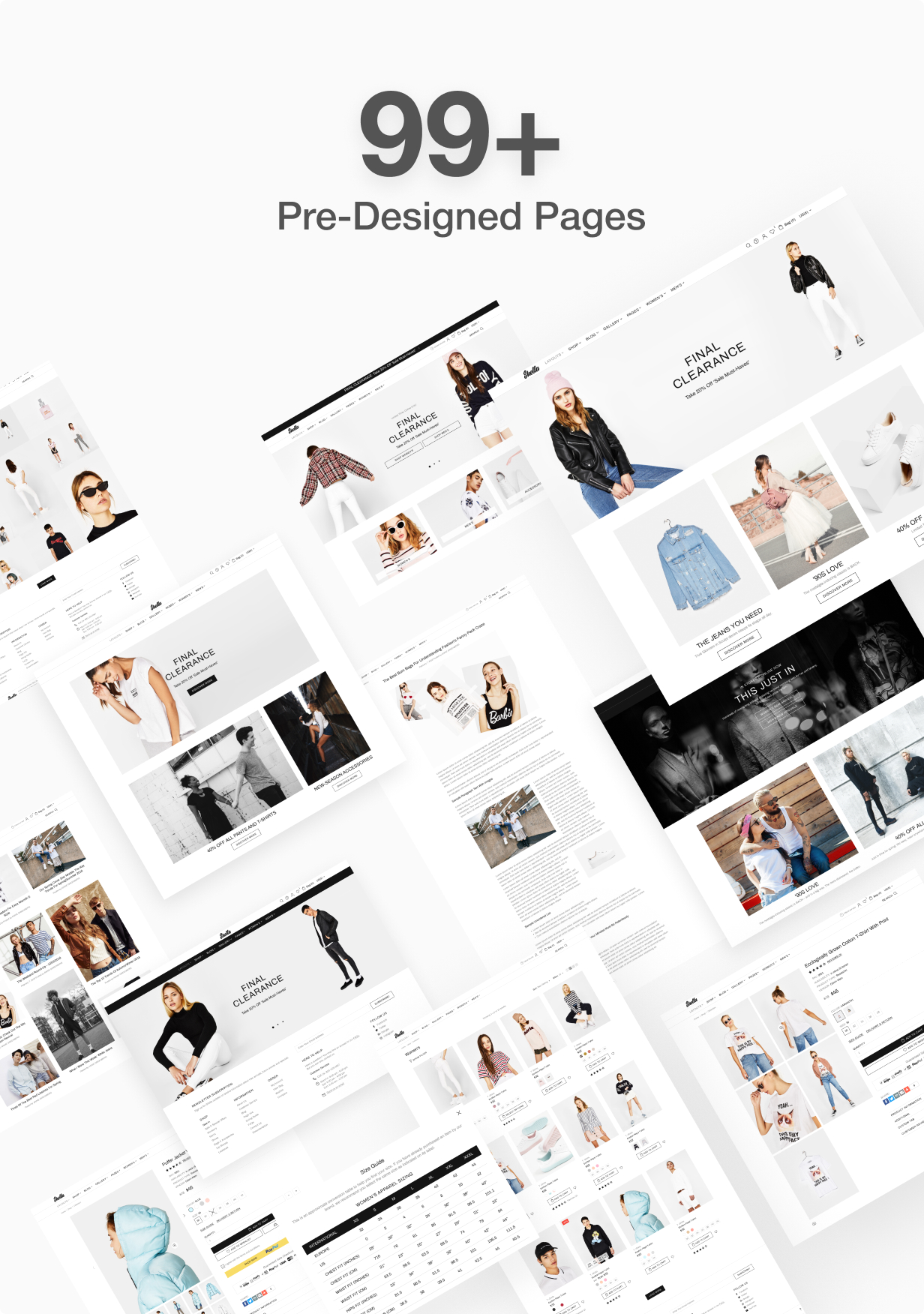 99+ pre designed pages for Shella Shopify theme