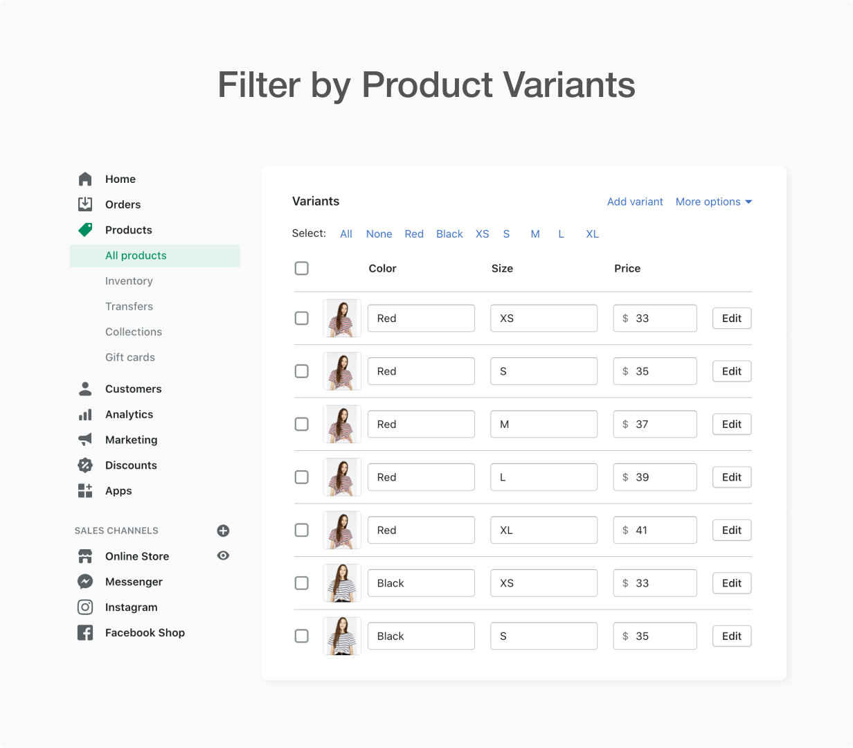 Filter by Product variants
