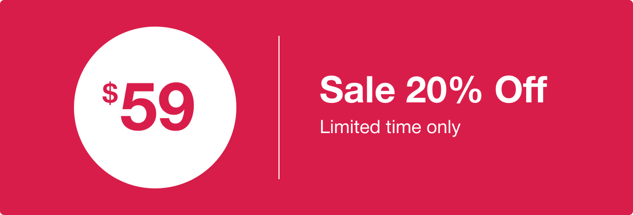 Sale 20% off.  Hurry up! Limited time only.